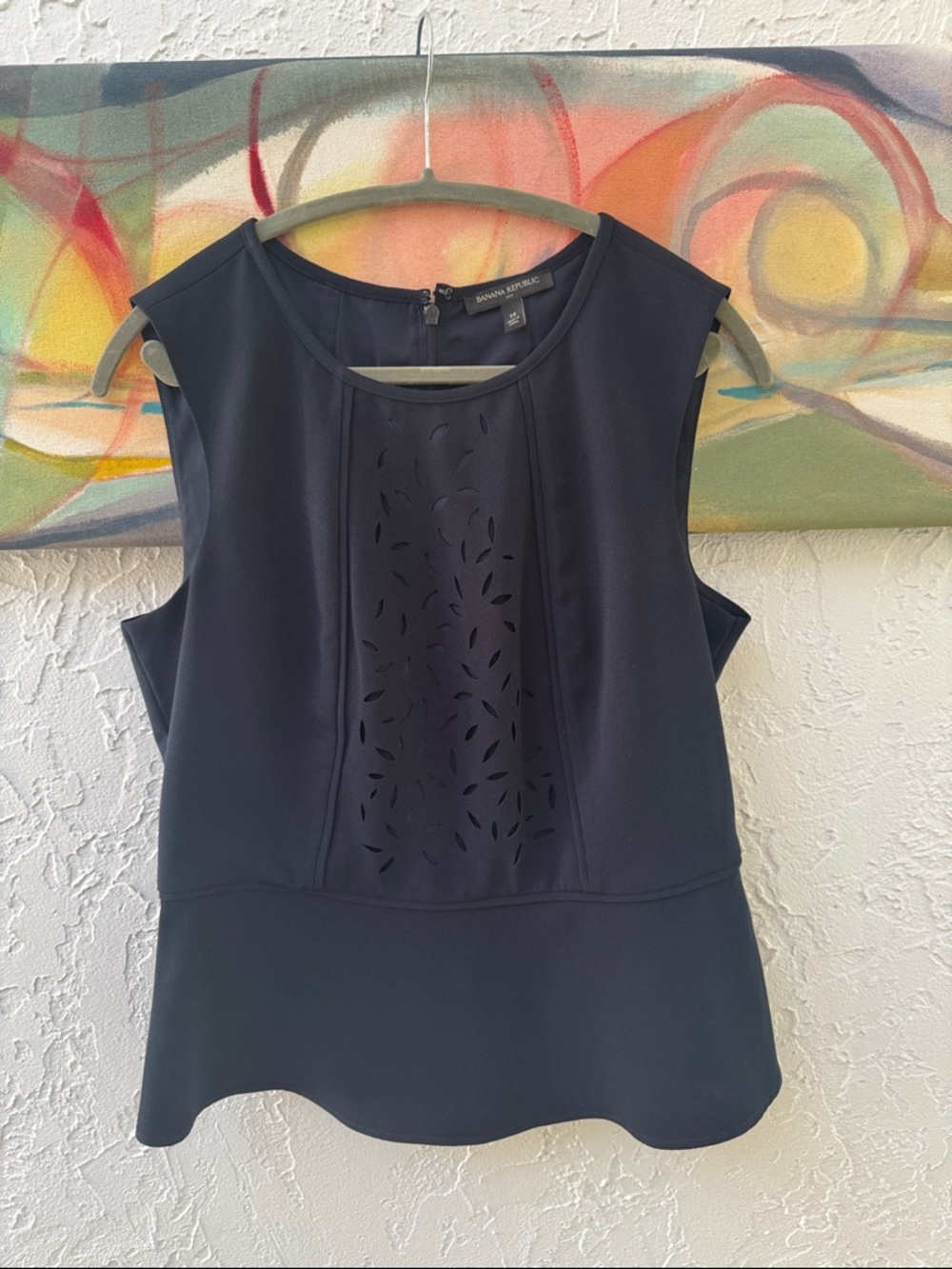 Banana Republic Navy Sleeveless Laser-Cut Peplum Camisole
